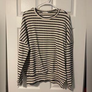 TALULAH Black and Cream Striped Crew Sweater